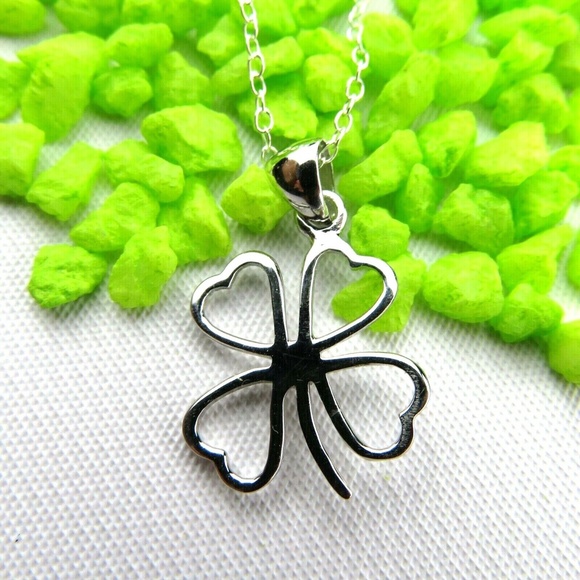 NEW- Sterling Silver 4 Leaf Clover Charm Necklace - Picture 2 of 5